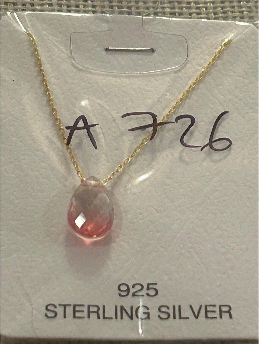 Lot a726  925 gold tone Sterling silver necklace and pendant pink